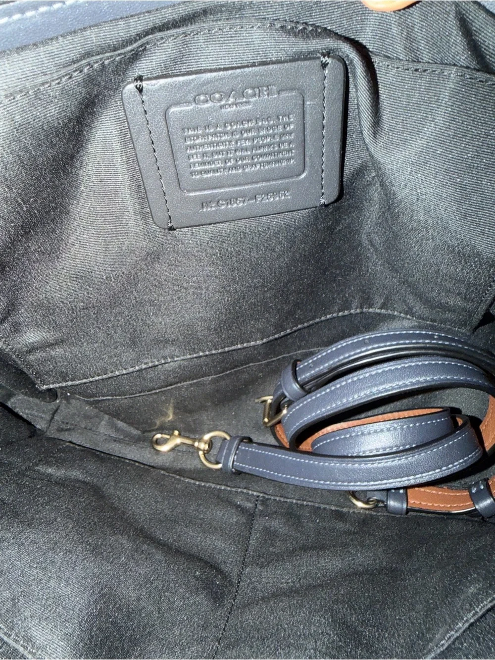 Coach Navy Embossed Signature Satchel with Straps